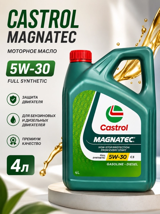 Моторное масло Castrol MAGNATEC 5W-30 C3 Full Synthetic, 4 л, бензин-мотор - 