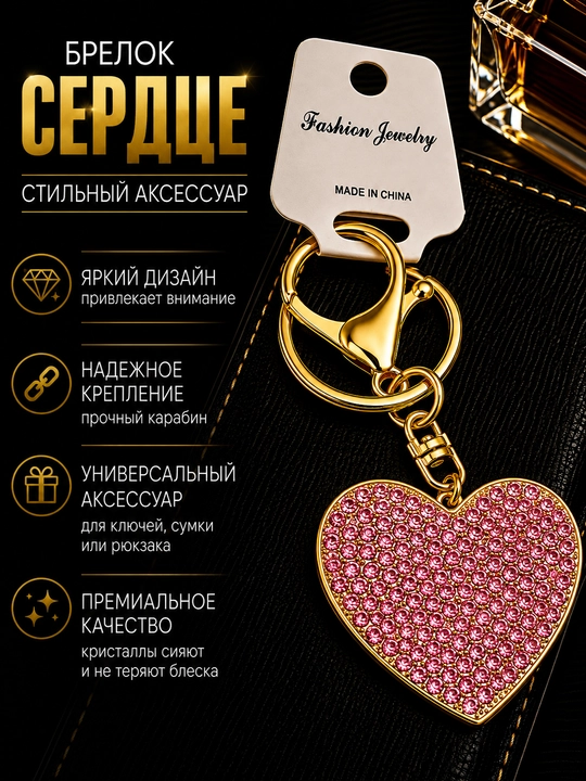 Брелок Сердце для ключей и сумки, декоративная подвеска со стразами в форме сердца - 