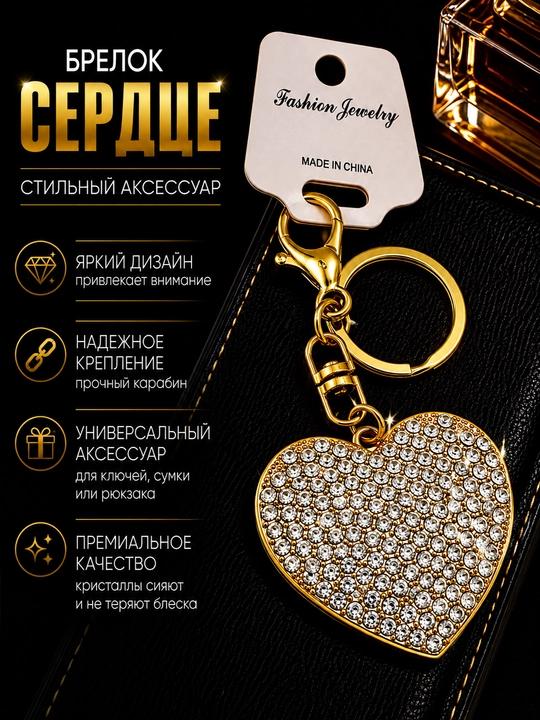 Брелок Сердце для ключей и сумки, декоративная подвеска со стразами в форме сердца - 