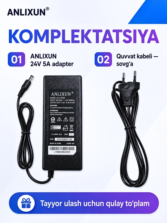 Блок питания ANLIXUN 24V 3A/5A,адаптер 5.5×2.5мм для LED,электроники и оборудования