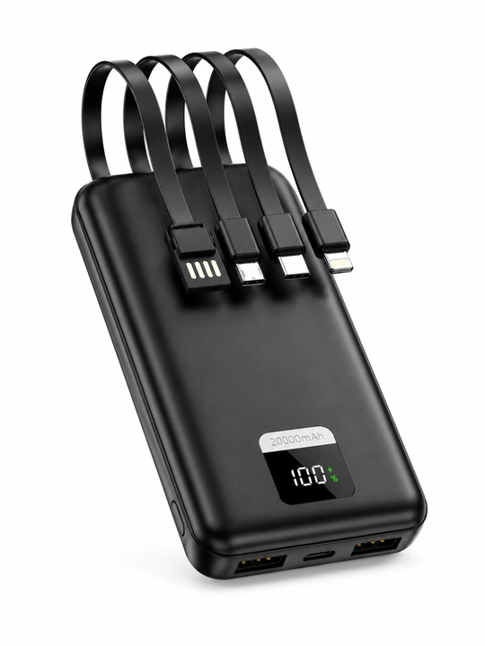 Power Bank 20000mA +4 kabel bilan tezkor quvvat bilan tashqi akkumulyatori