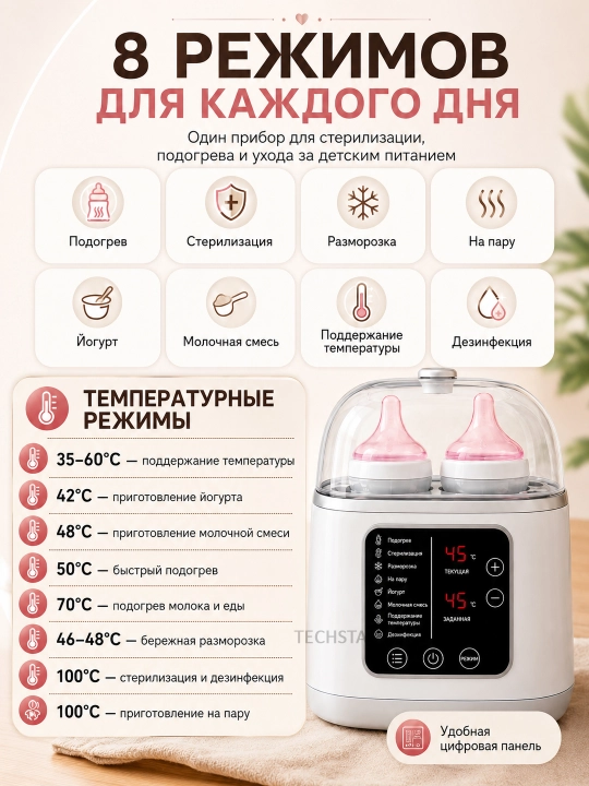 Стерилизатор для бутылочек, 8 в 1, подогреватель с дистанционным управлением для кормления