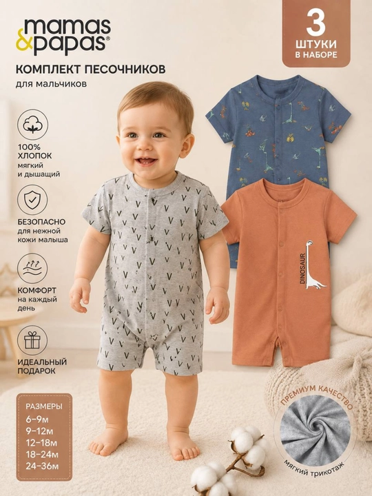 Kichkintoylar uchun Mamas & Papas to‘plami 3 dona, bodi to‘plami - 