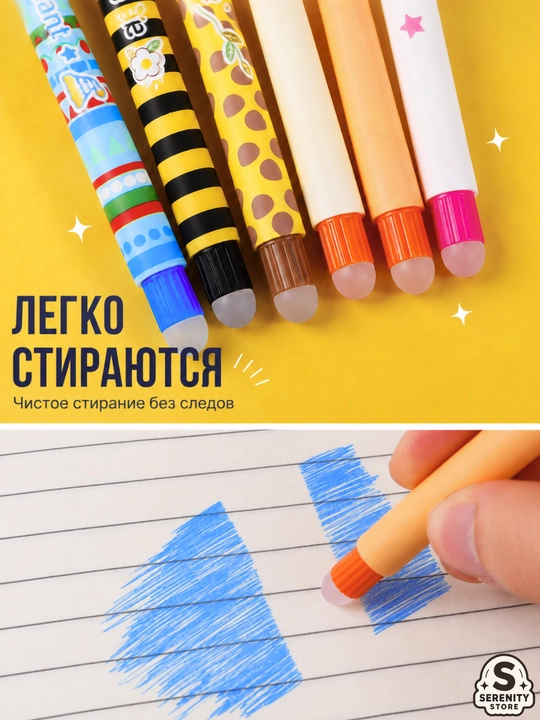 Ручки со Стираемыми Чернилами "Пиши-Стирай" для Школы и Офиса с Принтами Набор на Подарок