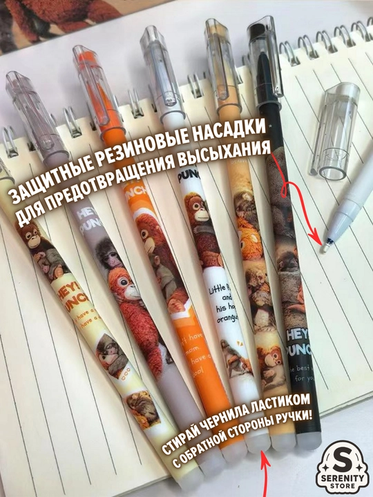 Ручки со Стираемыми Чернилами "Пиши-Стирай" для Школы и Офиса с Принтами Набор на Подарок