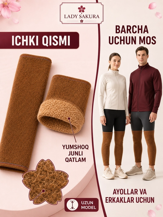 Ayollar va erkaklar uchun uzun isituvchi tizzalik, yumshoq junli oyoq bandaji, 1 juft