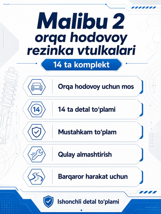 Malibu 2 orqa hodovoy rezinka vtulkalari, 14 ta detal to‘plami