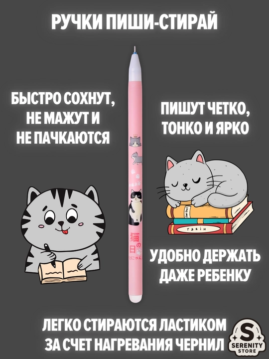 Ручки со Стираемыми Чернилами "Пиши-Стирай" для Школы и Офиса с Принтами Набор на Подарок