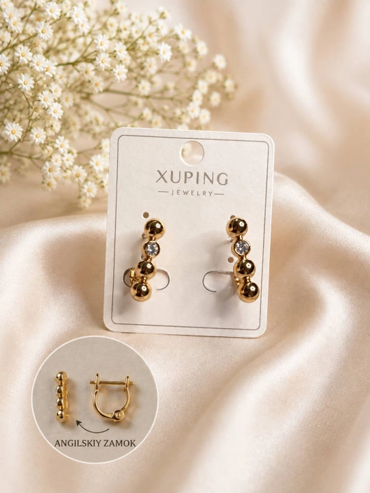 Серьги Xuping женские золотистые с кристаллом, английский замок - 
