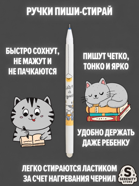 Ручки со Стираемыми Чернилами "Пиши-Стирай" для Школы и Офиса с Принтами Набор на Подарок