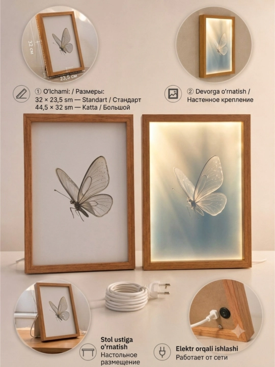 Life - LED Lightbox в деревянной рамке, декоративный светильник, 2 размера - 