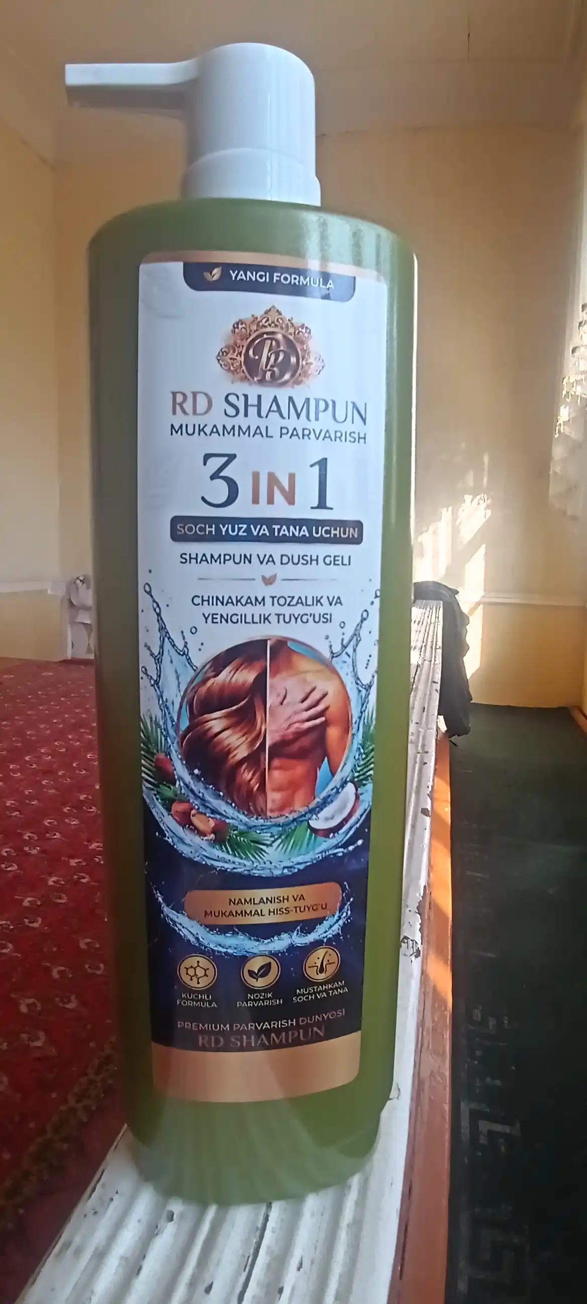 RD dush shampuni va geli, soch, yuz va tana uchun 3 tasi 1 da, yangi formula, 1000 ml + 50 ml