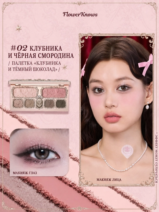 Палетка Flower Knows Strawberry Cupid 7 цветов: тени, румяна и хайлайтер, 14 г