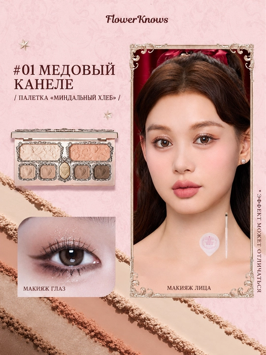 Палетка Flower Knows Strawberry Cupid 7 цветов: тени, румяна и хайлайтер, 14 г