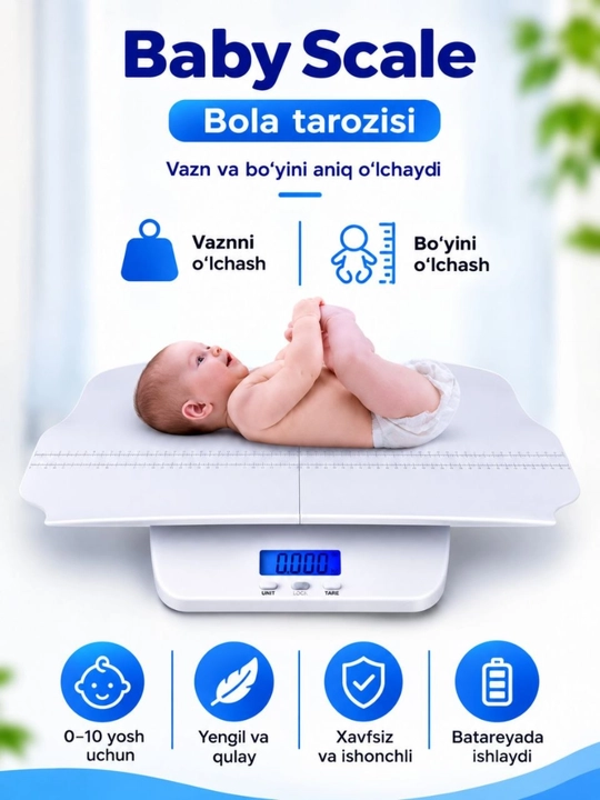 Elektron bolalar tarozisi Baby Scale, 20 kg gacha, bo‘y o‘lchagichli - 