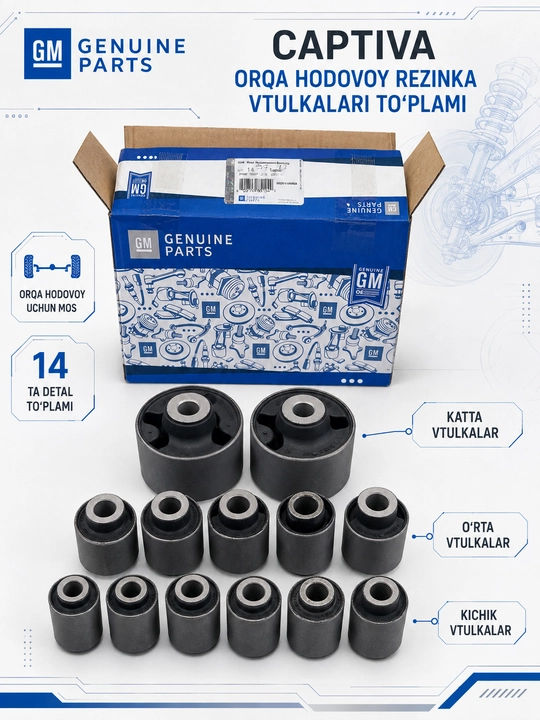 Captiva 1/2/3/4 orqa hodovoy rezinka vtulkalari, 14 ta detal to‘plami