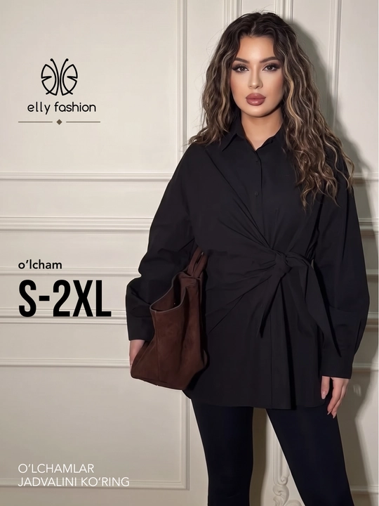 Ayollar o‘rama bluzka-rubashkasi, belbog‘li, uzun yengli S–2XL — ELLY FASHION - 