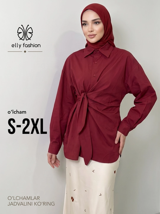 Ayollar o‘rama bluzka-rubashkasi, belbog‘li, uzun yengli S–2XL — ELLY FASHION - 