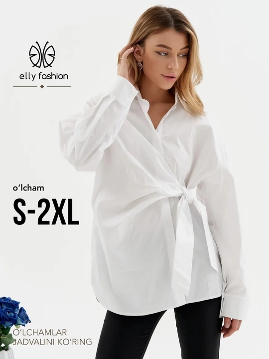 Ayollar o‘rama bluzka-rubashkasi, belbog‘li, uzun yengli S–2XL — ELLY FASHION