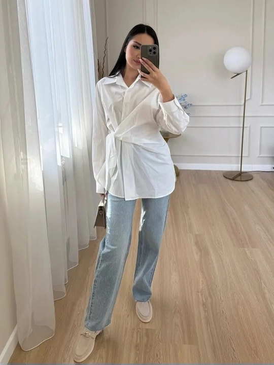 Ayollar o‘rama bluzka-rubashkasi, belbog‘li, uzun yengli S–2XL — ELLY FASHION