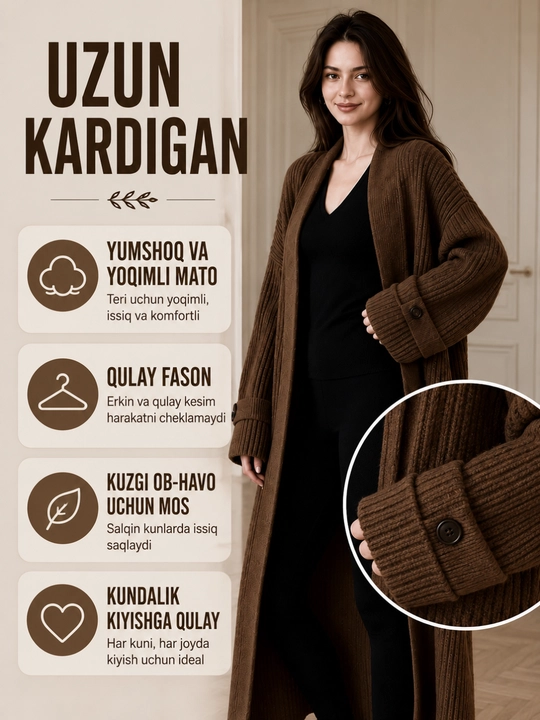 Ayollar kardigani, uzun oq koftalar ayollar uchun, oversize kofta