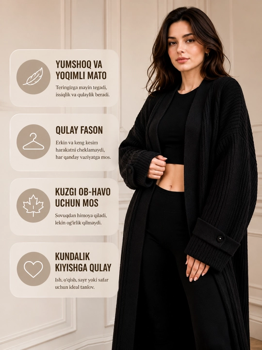 Ayollar kardigani, uzun oq koftalar ayollar uchun, oversize kofta