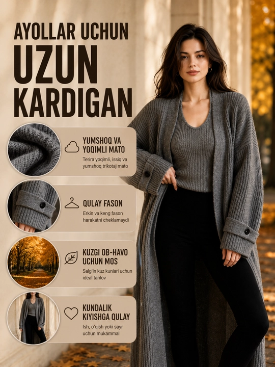 Ayollar kardigani, uzun oq koftalar ayollar uchun, oversize kofta