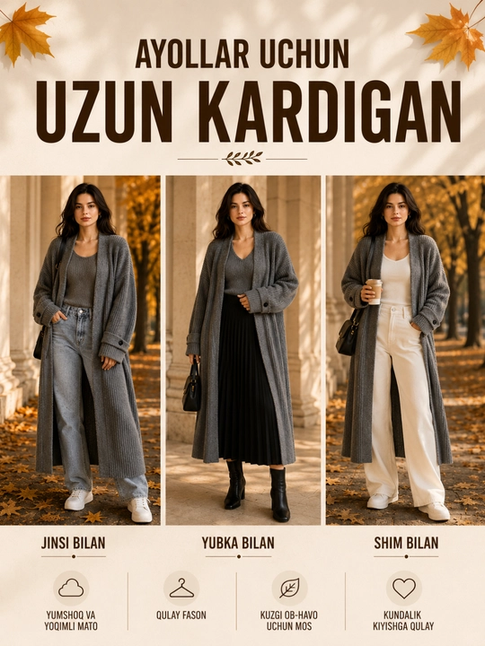 Ayollar kardigani, uzun oq koftalar ayollar uchun, oversize kofta