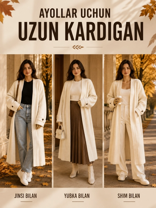 Ayollar kardigani, uzun oq koftalar ayollar uchun, oversize kofta