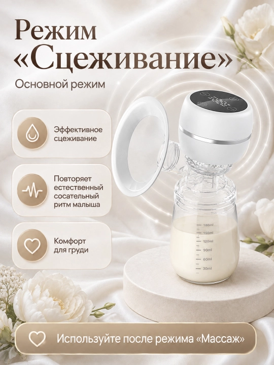 Elektr ko‘krak pompasi: 3 rejim, massaj, 9 daraja, butilka, LED displey, Type-C tez zaryad