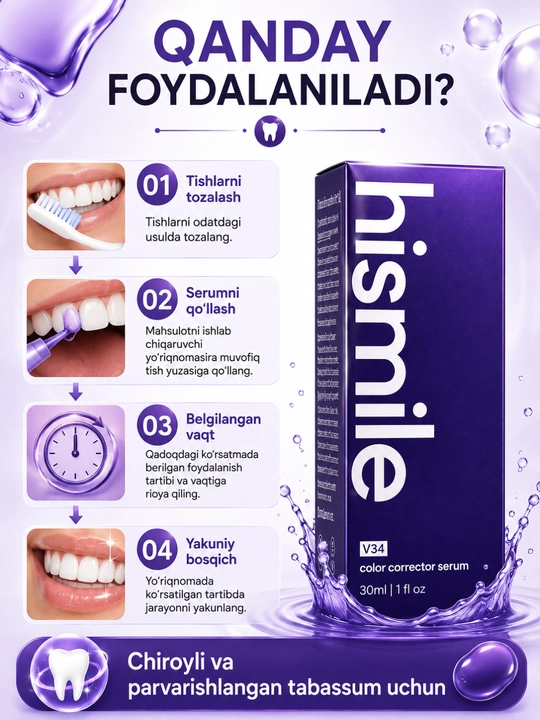 Hismile V34 tish rangini korreksiya qiluvchi serum, 30 ml