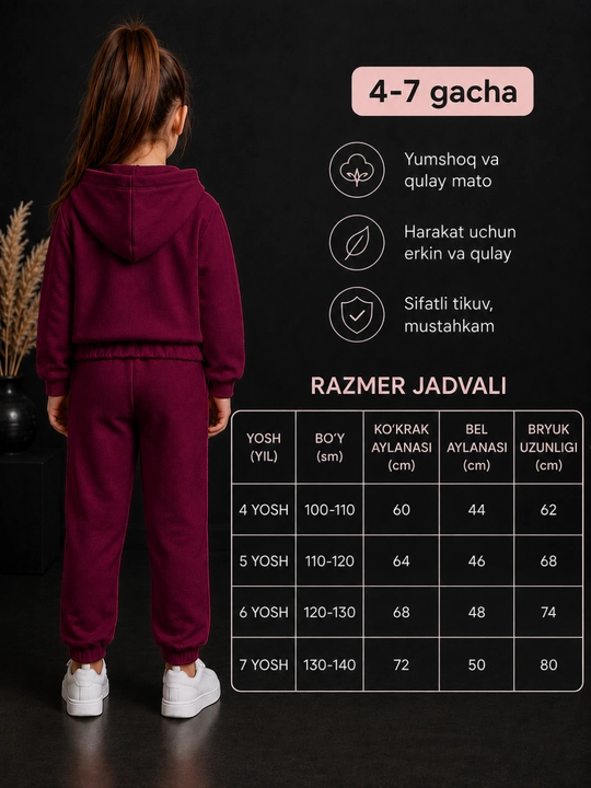 Qizlar uchun issiq dvoyka 4–7 yosh pushti polyester kostyum
