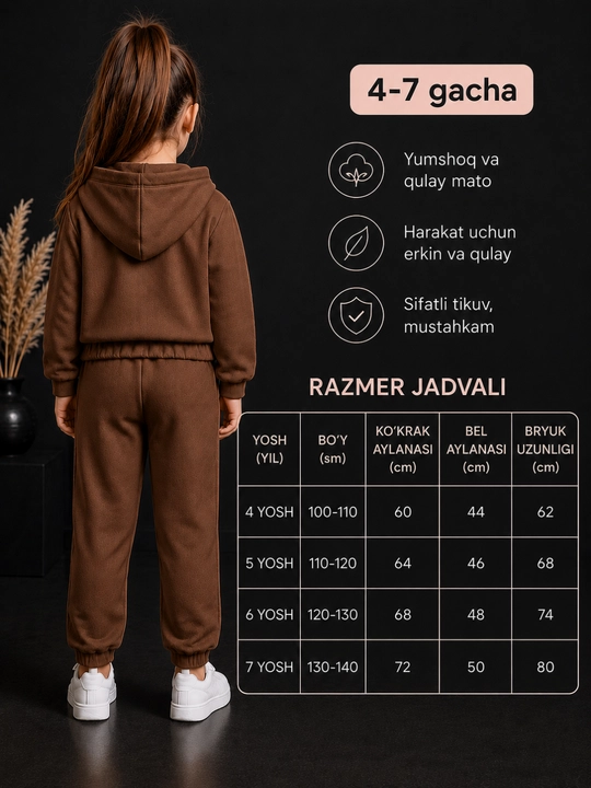 Qizlar uchun issiq dvoyka 4–7 yosh pushti polyester kostyum