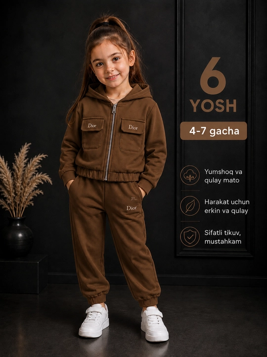 Qizlar uchun issiq dvoyka 4–7 yosh pushti polyester kostyum - 