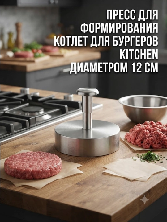 Пресс для формирования котлет Kitchen диаметром 12 см из нержавеющей стали - 
