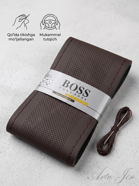 Оплетка на руль Boss, чехол на руль автомобиля, эко-кожа со шнуровкой 37–39 см