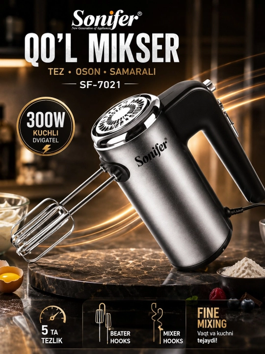 Миксер Sonifer SF-7021 ручной 5 скоростей 300W - 