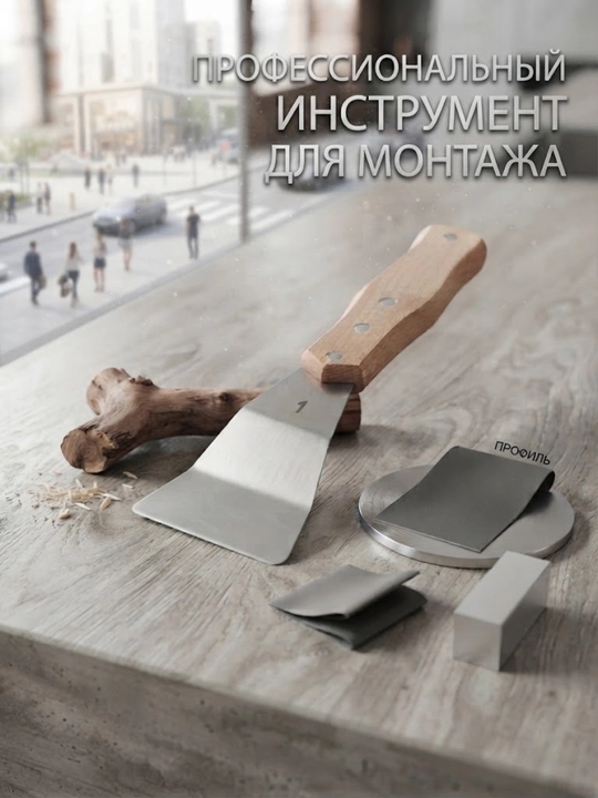 Шпатель для натяжных потолков монтажный с деревянной ручкой 238 мм