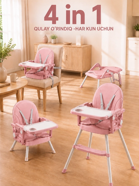 Bolalar ovqatlantirish stuli 4 in 1, buklanadigan transformer, baland va past, buster - 