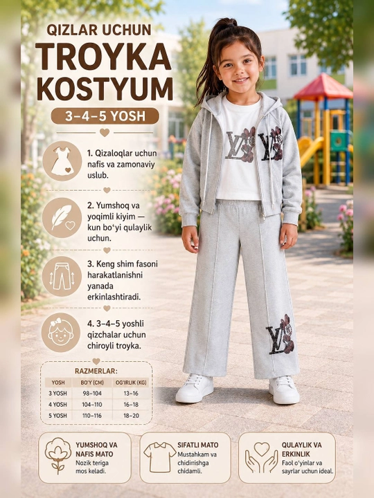 Qiz bolalar troyka sport kostyumi, Mickey Mouse naqshli, xudi, futbolka, shim, 3-5 yosh