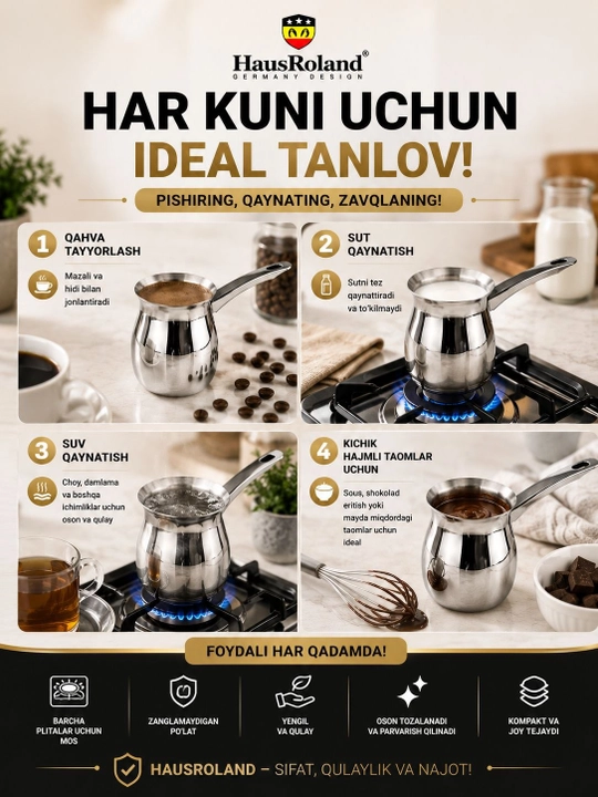 Набор ковшей для молока, с длинными ручками, серебристый, 3 шт