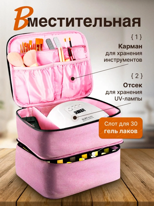 Двойная косметичка для женщин, сумка для хранения лака для ногтей - 