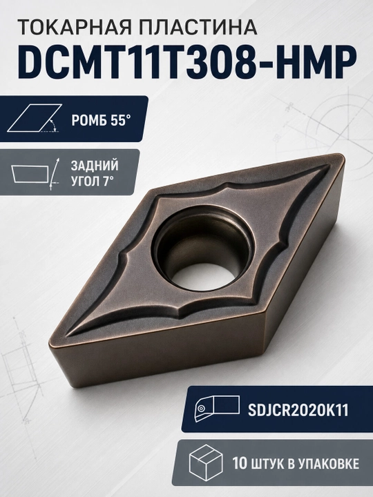 DCMT11T308-HMP tokarlik plastinasi, 10 dona - 