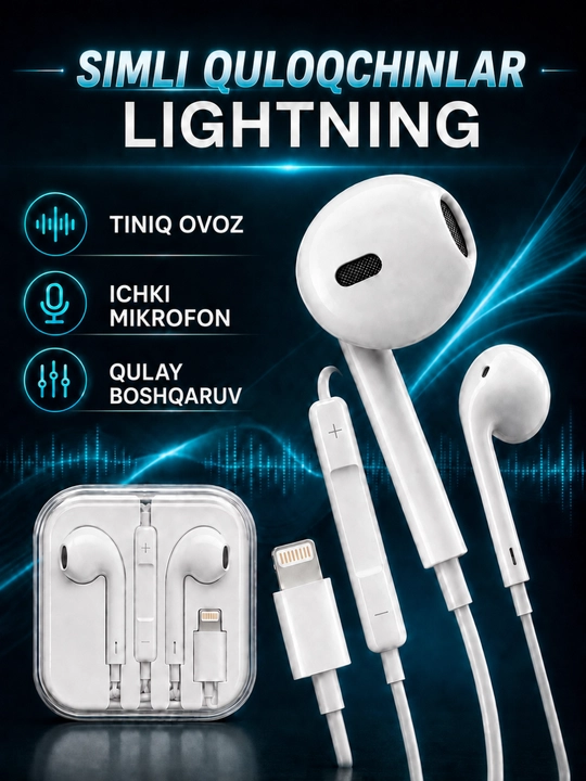 Simli quloqchinlar Lightning, USB Type-C, AUX, mikrofonli quloqchinlar, telefon naushnik