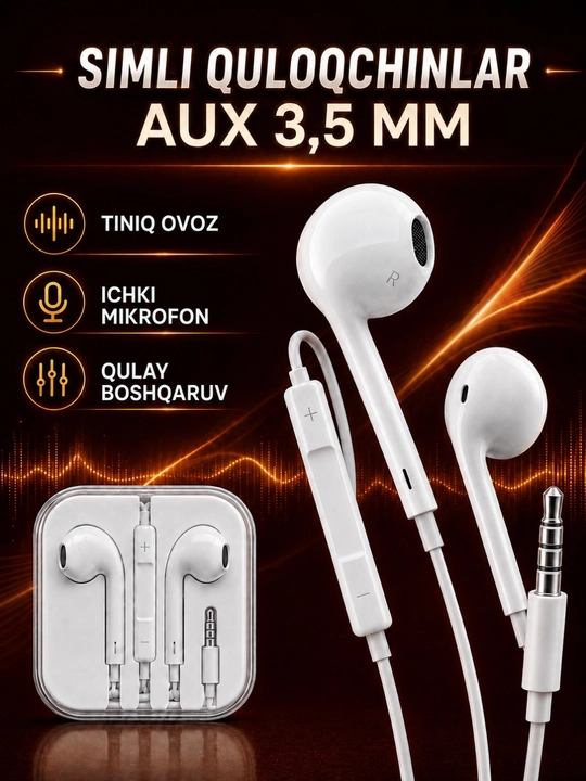 Simli quloqchinlar Lightning, USB Type-C, AUX, mikrofonli quloqchinlar, telefon naushnik