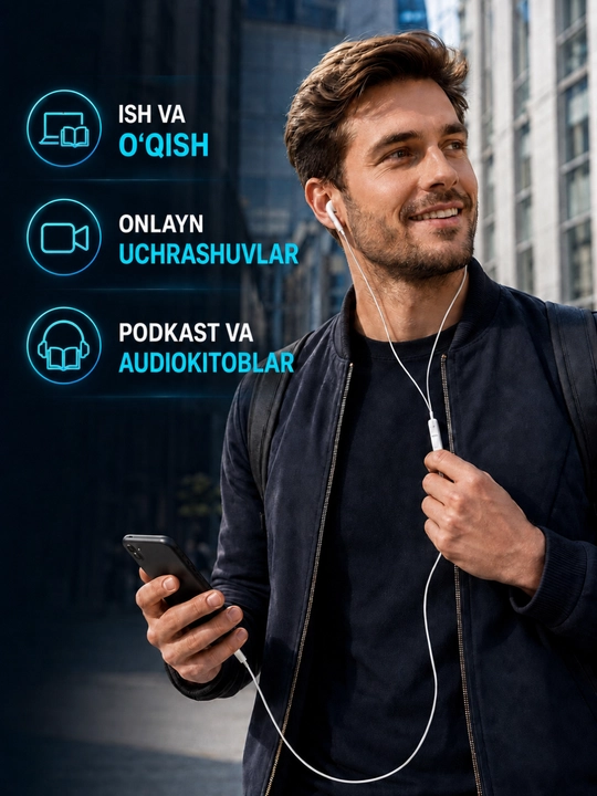 Simli quloqchinlar Lightning, USB Type-C, AUX, mikrofonli quloqchinlar, telefon naushnik