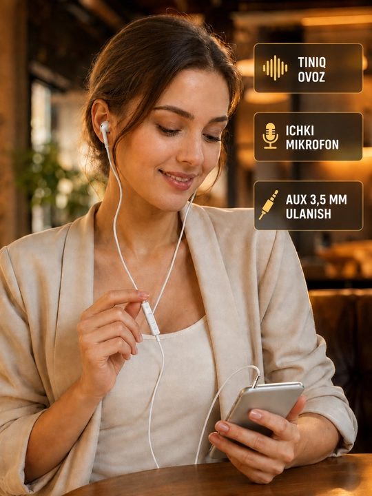 Simli quloqchinlar Lightning, USB Type-C, AUX, mikrofonli quloqchinlar, telefon naushnik