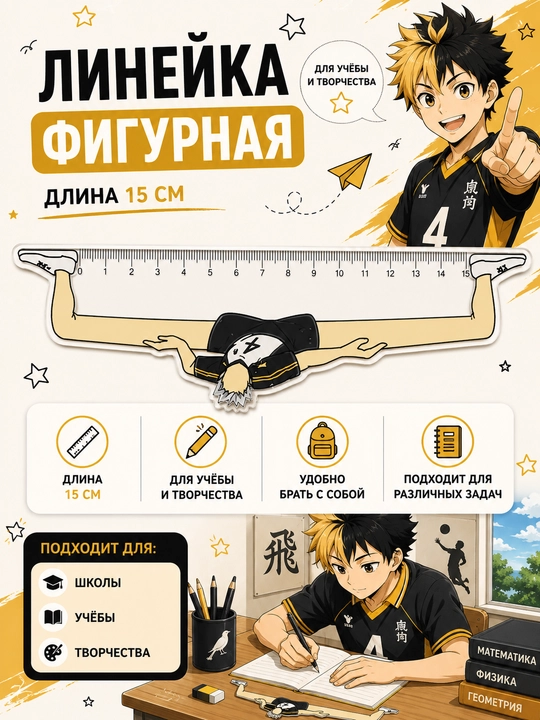 Линейка для школы аниме 15 см - 