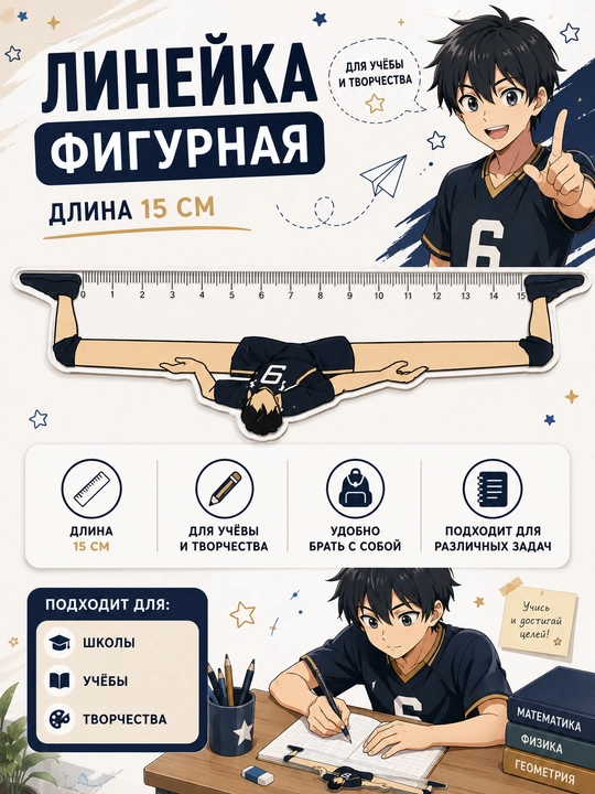 Линейка для школы аниме 15 см - 