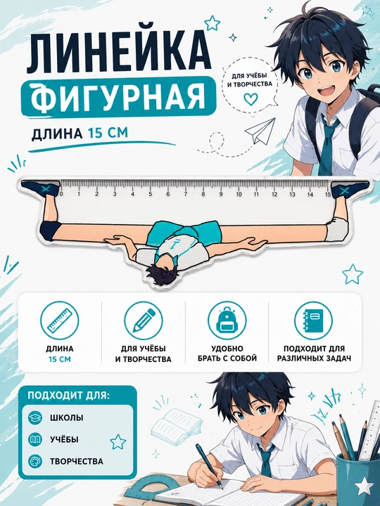 Линейка для школы аниме 15 см - 
